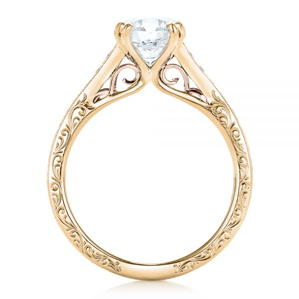14k Yellow Gold And 14K Gold 14k Yellow Gold And 14K Gold Custom Diamond And Hand Engraved Engagement Ring - Front View - 102445