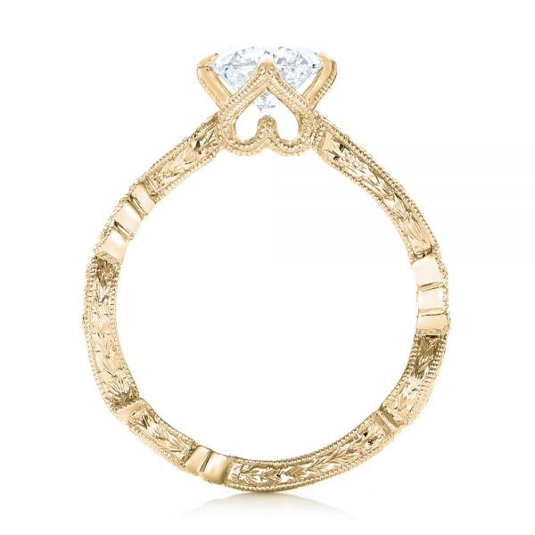 18k Yellow Gold 18k Yellow Gold Custom Diamond And Hand Engraved Engagement Ring - Front View -  102736