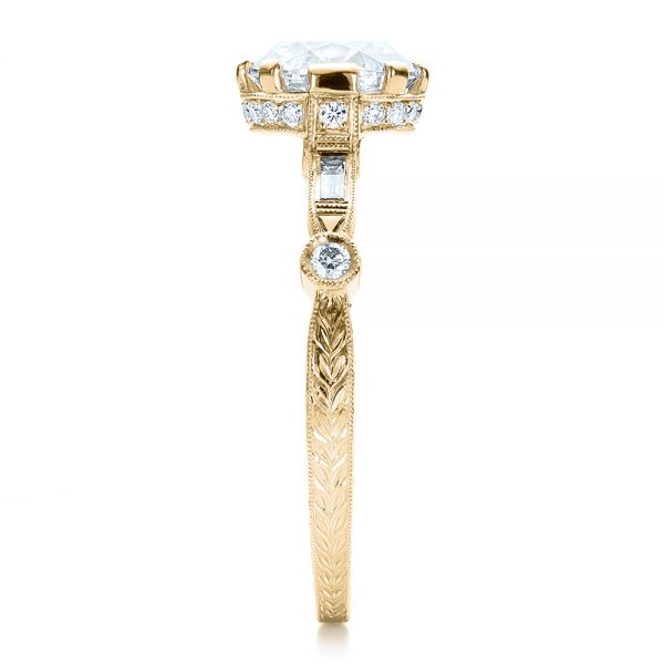 18k Yellow Gold 18k Yellow Gold Custom Diamond And Hand Engraved Engagement Ring - Side View - 100852