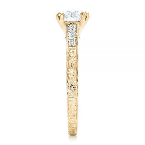14k Yellow Gold And 14K Gold 14k Yellow Gold And 14K Gold Custom Diamond And Hand Engraved Engagement Ring - Side View - 102445
