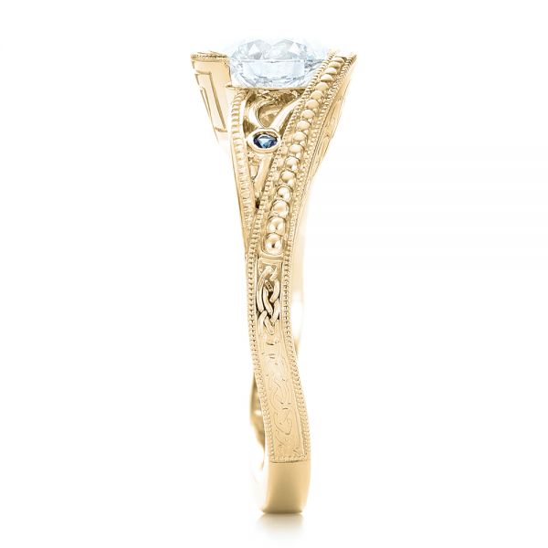 18k Yellow Gold 18k Yellow Gold Custom Diamond And Hand Engraved Engagement Ring - Side View -  102458