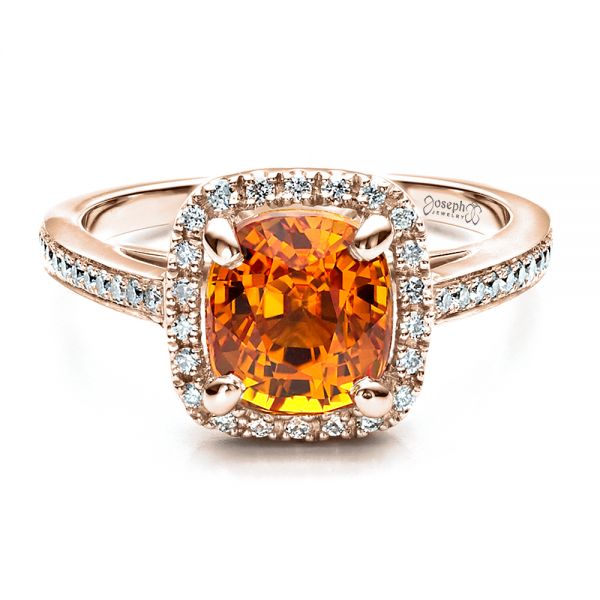 18k Rose Gold 18k Rose Gold Custom Diamond And Orange Sapphire Engagement Ring - Flat View -  1452