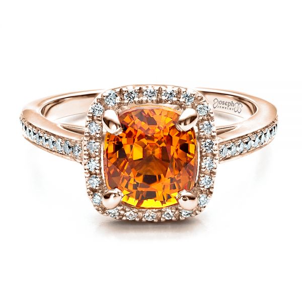 14k Rose Gold 14k Rose Gold Custom Diamond And Orange Sapphire Engagement Ring - Flat View - 1452