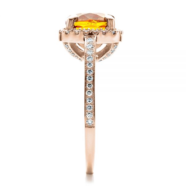 18k Rose Gold 18k Rose Gold Custom Diamond And Orange Sapphire Engagement Ring - Side View -  1452