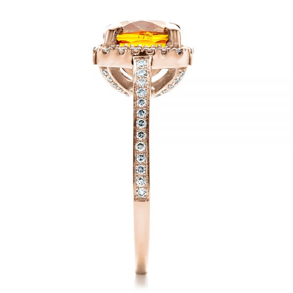 14k Rose Gold 14k Rose Gold Custom Diamond And Orange Sapphire Engagement Ring - Side View - 1452