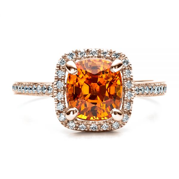 14k Rose Gold 14k Rose Gold Custom Diamond And Orange Sapphire Engagement Ring - Top View - 1452