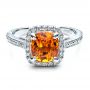  Platinum Custom Diamond And Orange Sapphire Engagement Ring - Flat View -  1452 - Thumbnail