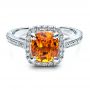 18k White Gold 18k White Gold Custom Diamond And Orange Sapphire Engagement Ring - Flat View -  1452 - Thumbnail