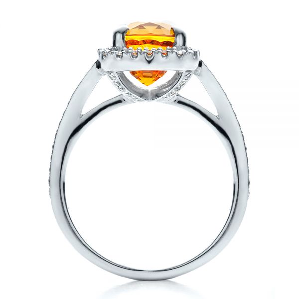 Platinum Custom Diamond And Orange Sapphire Engagement Ring - Front View - 1452