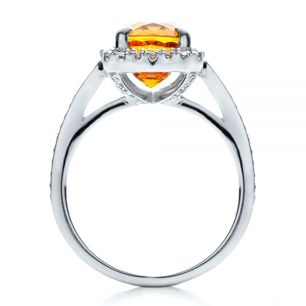 18k White Gold 18k White Gold Custom Diamond And Orange Sapphire Engagement Ring - Front View -  1452