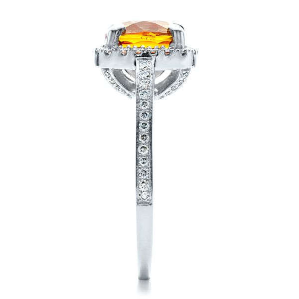 Platinum Custom Diamond And Orange Sapphire Engagement Ring - Side View - 1452