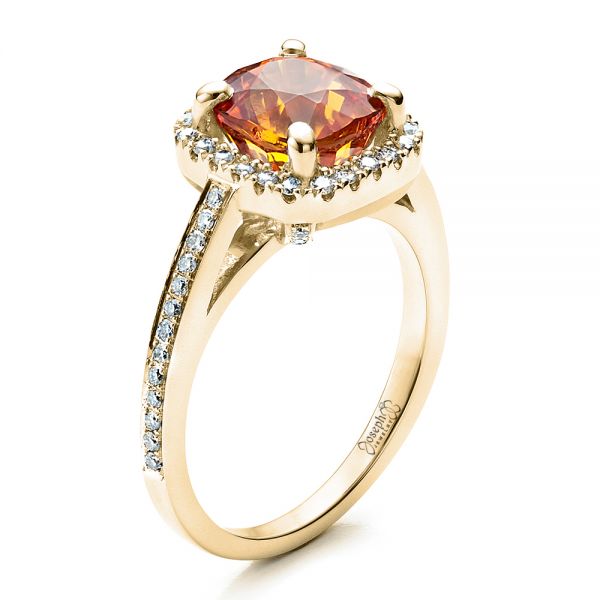 14k Yellow Gold 14k Yellow Gold Custom Diamond And Orange Sapphire Engagement Ring - Three-Quarter View -  1452