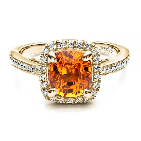 14k Yellow Gold 14k Yellow Gold Custom Diamond And Orange Sapphire Engagement Ring - Flat View -  1452