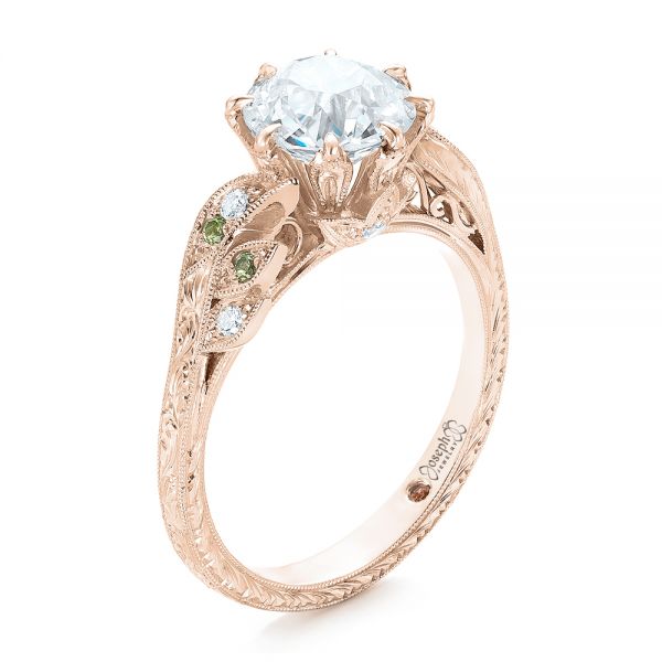18k Rose Gold 18k Rose Gold Custom Diamond And Peridot Engagement Ring - Three-Quarter View -  102137