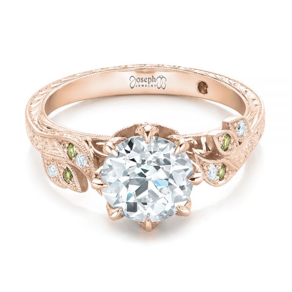 18k Rose Gold 18k Rose Gold Custom Diamond And Peridot Engagement Ring - Flat View -  102137