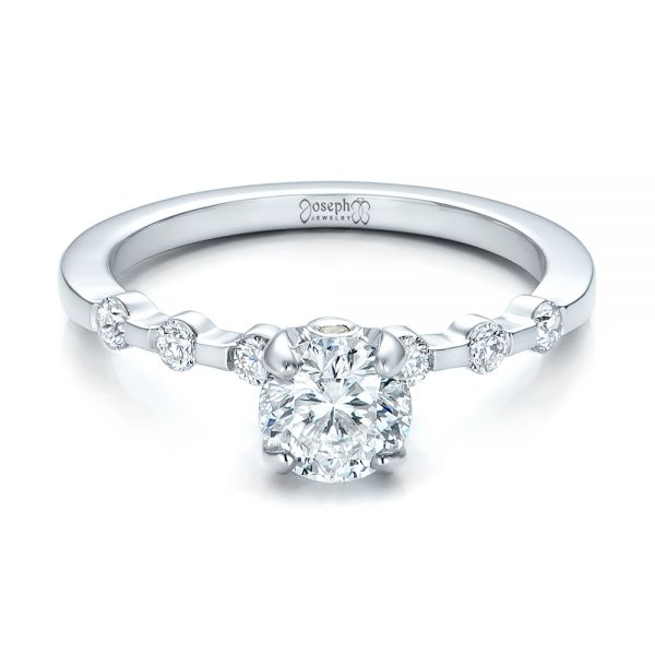 14k White Gold Custom Diamond And Peridot Engagement Ring - Flat View - 101237