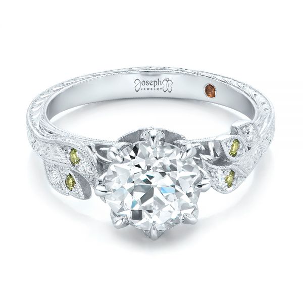  Platinum Custom Diamond And Peridot Engagement Ring - Flat View -  102137