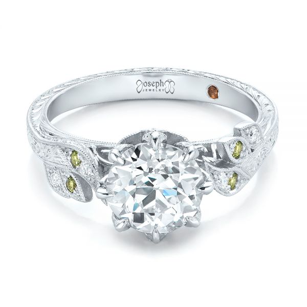 Platinum Custom Diamond And Peridot Engagement Ring - Flat View - 102137