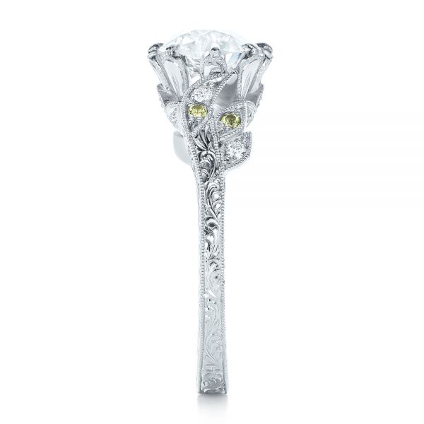 Platinum Custom Diamond And Peridot Engagement Ring - Side View - 102137