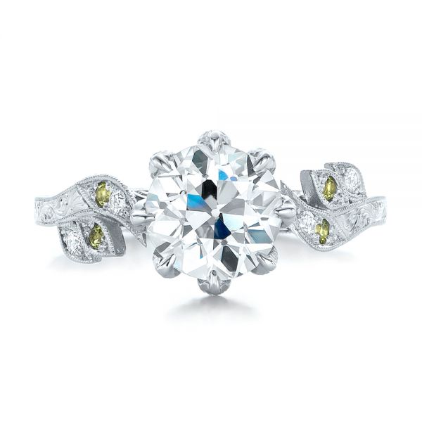 Platinum Custom Diamond And Peridot Engagement Ring - Top View - 102137
