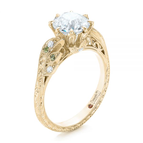 14k Yellow Gold 14k Yellow Gold Custom Diamond And Peridot Engagement Ring - Three-Quarter View - 102137