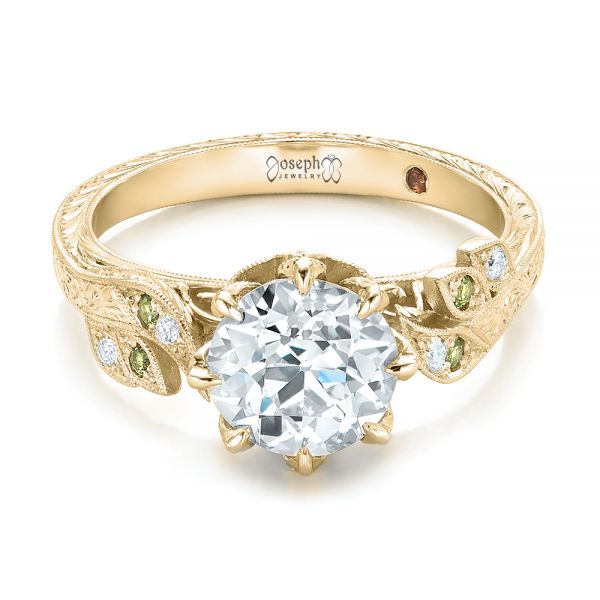 18k Yellow Gold 18k Yellow Gold Custom Diamond And Peridot Engagement Ring - Flat View -  102137