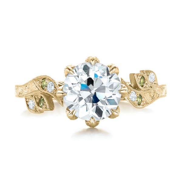 18k Yellow Gold 18k Yellow Gold Custom Diamond And Peridot Engagement Ring - Top View -  102137
