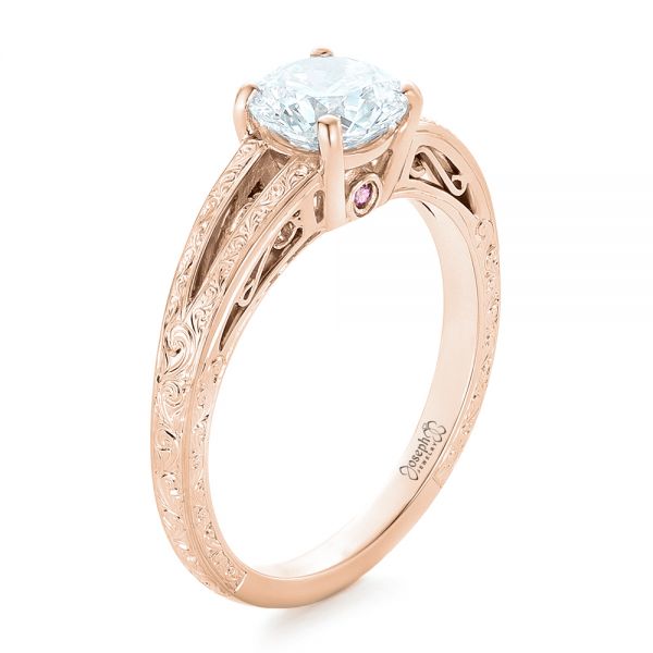 18k Rose Gold 18k Rose Gold Custom Diamond And Pink Sapphire Engagement Ring - Three-Quarter View -  102355