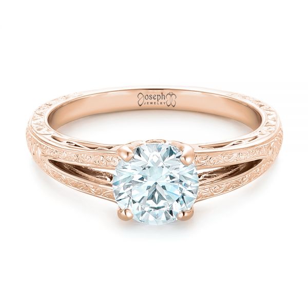 14k Rose Gold 14k Rose Gold Custom Diamond And Pink Sapphire Engagement Ring - Flat View -  102355