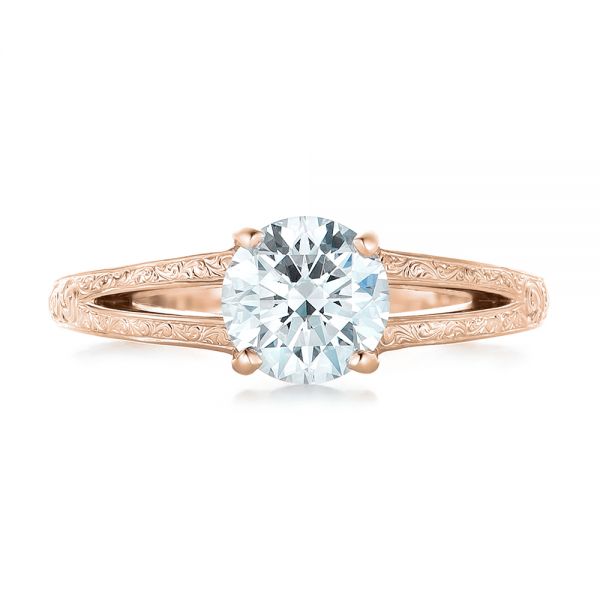 18k Rose Gold 18k Rose Gold Custom Diamond And Pink Sapphire Engagement Ring - Top View -  102355