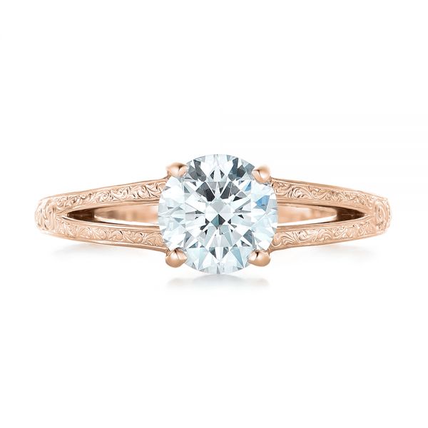 14k Rose Gold 14k Rose Gold Custom Diamond And Pink Sapphire Engagement Ring - Top View - 102355