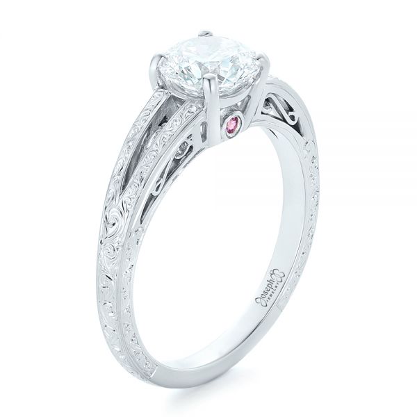  Platinum Custom Diamond And Pink Sapphire Engagement Ring - Three-Quarter View -  102355