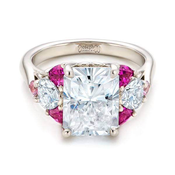 14k White Gold Custom Diamond And Pink Sapphire Engagement Ring - Flat View - 101748