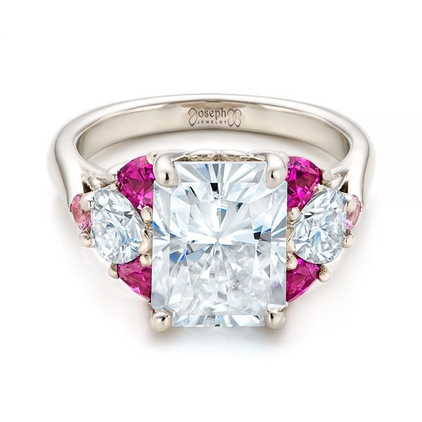 14k White Gold Custom Diamond And Pink Sapphire Engagement Ring - Flat View -  101748