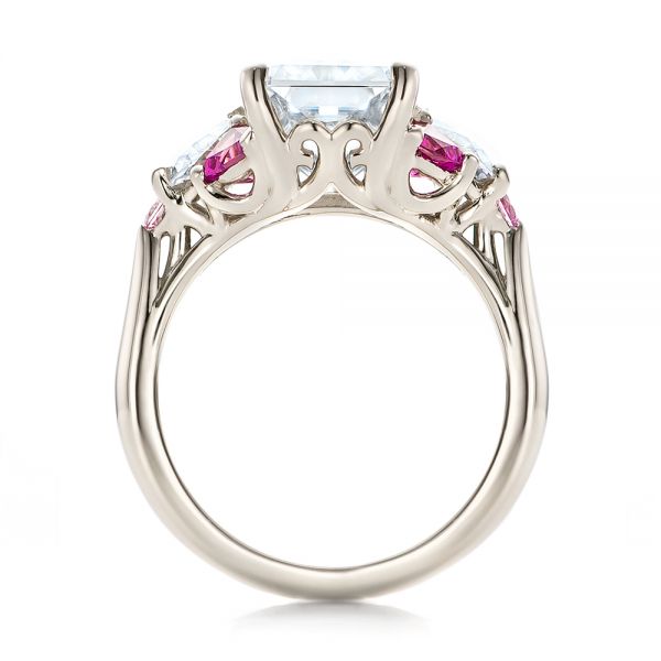 14k White Gold Custom Diamond And Pink Sapphire Engagement Ring - Front View - 101748
