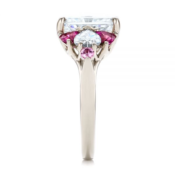 14k White Gold Custom Diamond And Pink Sapphire Engagement Ring - Side View -  101748