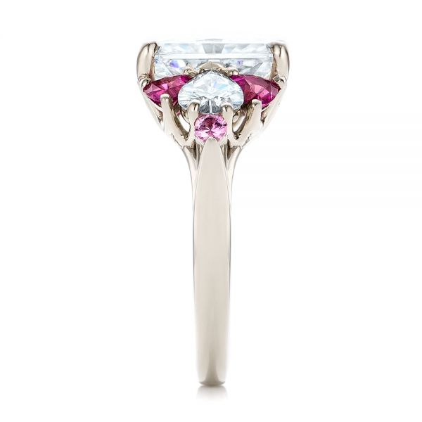 14k White Gold Custom Diamond And Pink Sapphire Engagement Ring - Side View - 101748