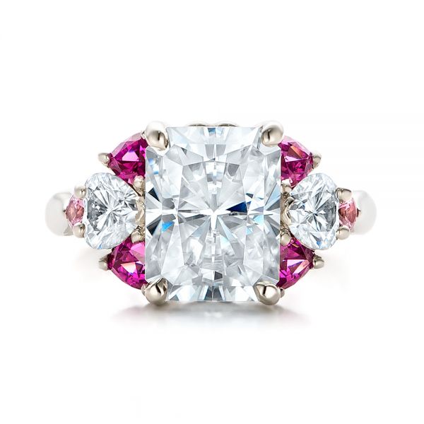 14k White Gold Custom Diamond And Pink Sapphire Engagement Ring - Top View - 101748