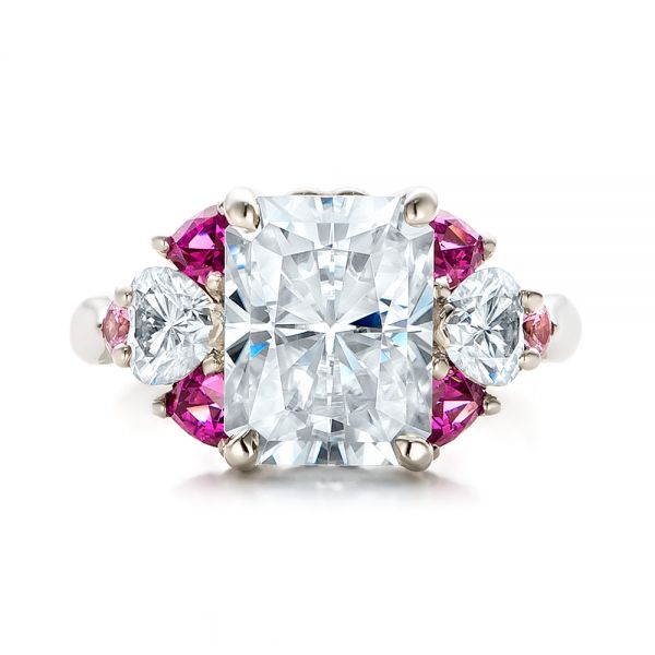  Platinum Platinum Custom Diamond And Pink Sapphire Engagement Ring - Top View -  101748