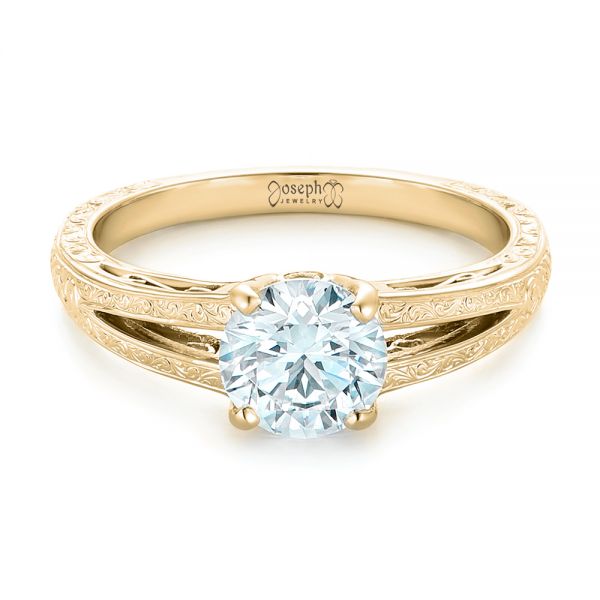 18k Yellow Gold 18k Yellow Gold Custom Diamond And Pink Sapphire Engagement Ring - Flat View -  102355
