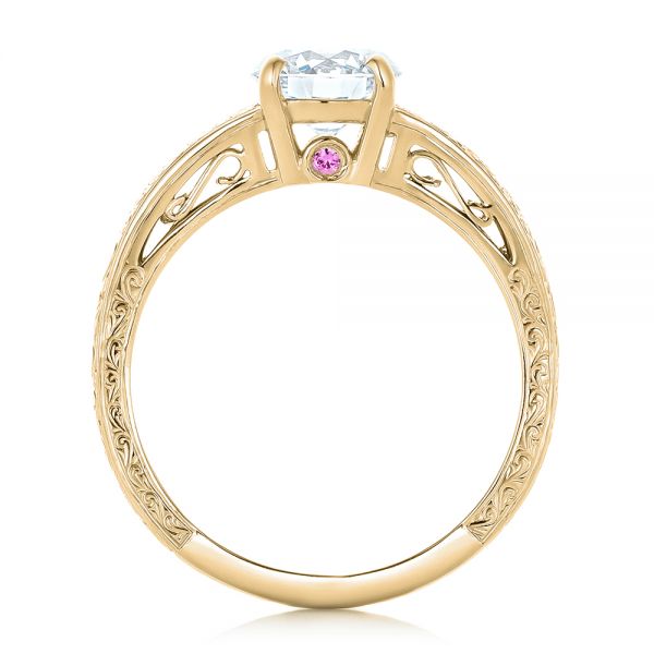 18k Yellow Gold 18k Yellow Gold Custom Diamond And Pink Sapphire Engagement Ring - Front View -  102355