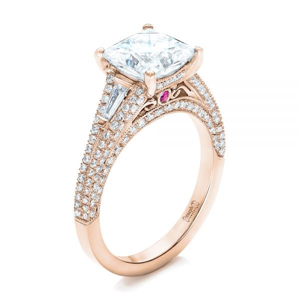 14k Rose Gold 14k Rose Gold Custom Diamond And Pink Tourmaline Engagement Ring - Three-Quarter View -  102324