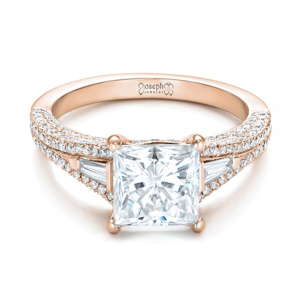 18k Rose Gold 18k Rose Gold Custom Diamond And Pink Tourmaline Engagement Ring - Flat View -  102324