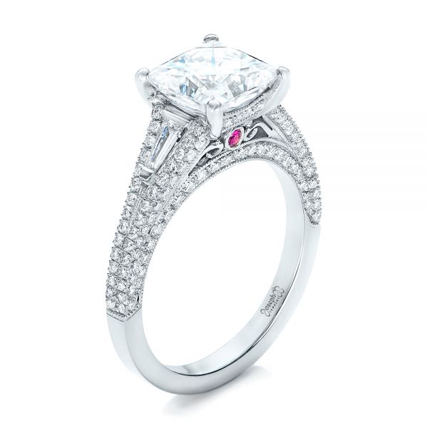 18k White Gold Custom Diamond And Pink Tourmaline Engagement Ring - Three-Quarter View -  102324
