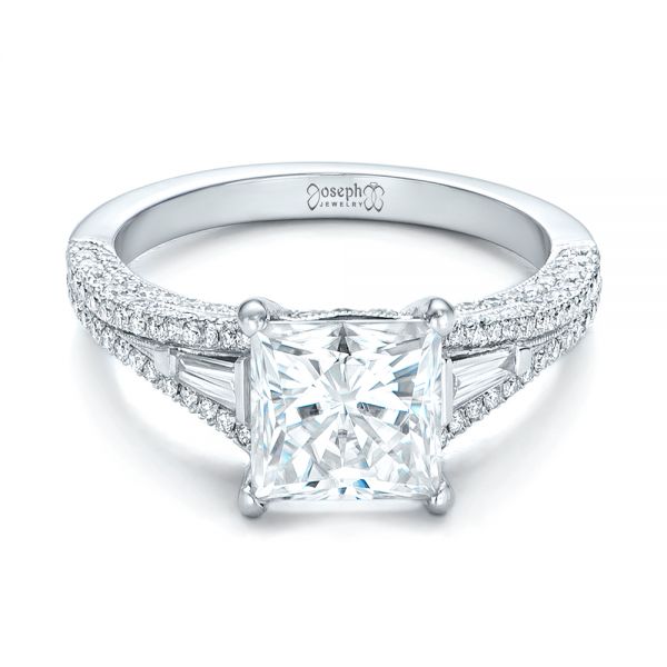 18k White Gold Custom Diamond And Pink Tourmaline Engagement Ring - Flat View -  102324