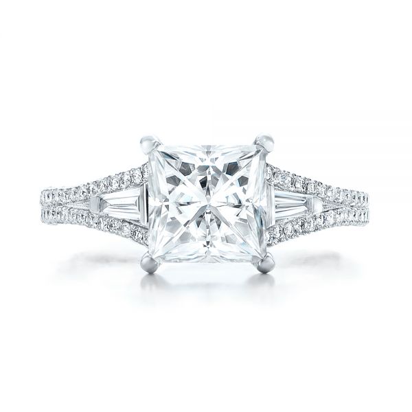 18k White Gold Custom Diamond And Pink Tourmaline Engagement Ring - Top View -  102324