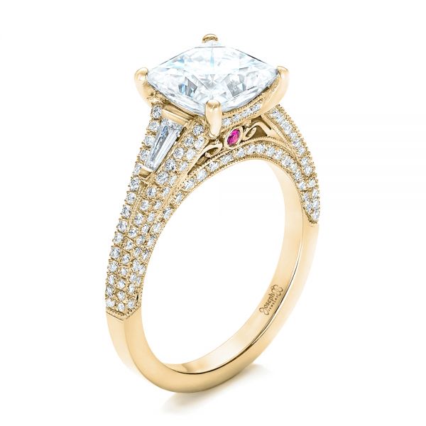 18k Yellow Gold 18k Yellow Gold Custom Diamond And Pink Tourmaline Engagement Ring - Three-Quarter View -  102324