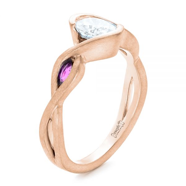 18k Rose Gold 18k Rose Gold Custom Diamond And Purple Sapphire Engagement Ring - Three-Quarter View -  102472