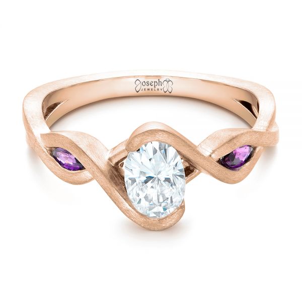 18k Rose Gold 18k Rose Gold Custom Diamond And Purple Sapphire Engagement Ring - Flat View -  102472