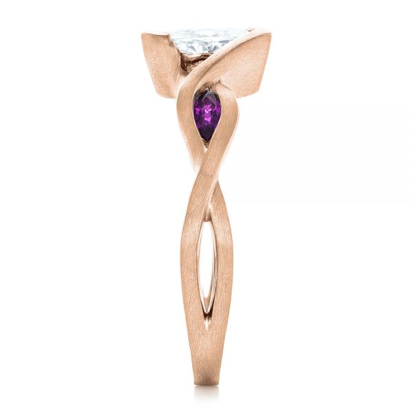 18k Rose Gold 18k Rose Gold Custom Diamond And Purple Sapphire Engagement Ring - Side View -  102472